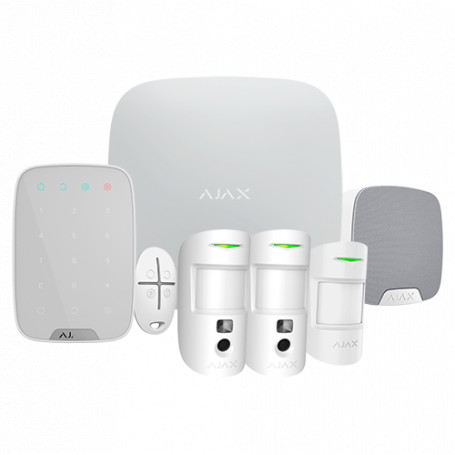 Kit completo AJAX Hub 2 con panel, detectores, mando y sirena blanca